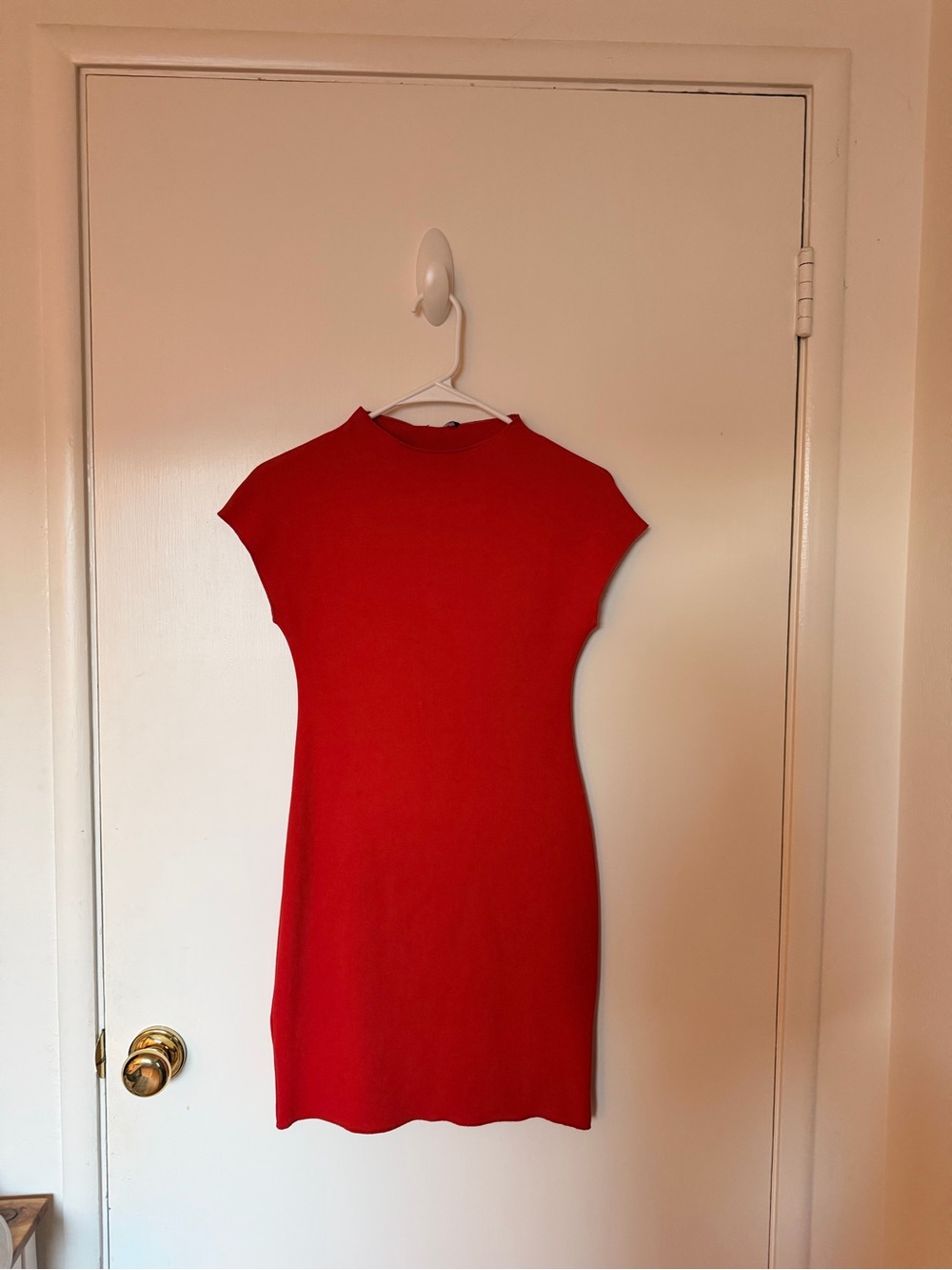 Zara Red Cap-Sleeve Mini Knit Dress